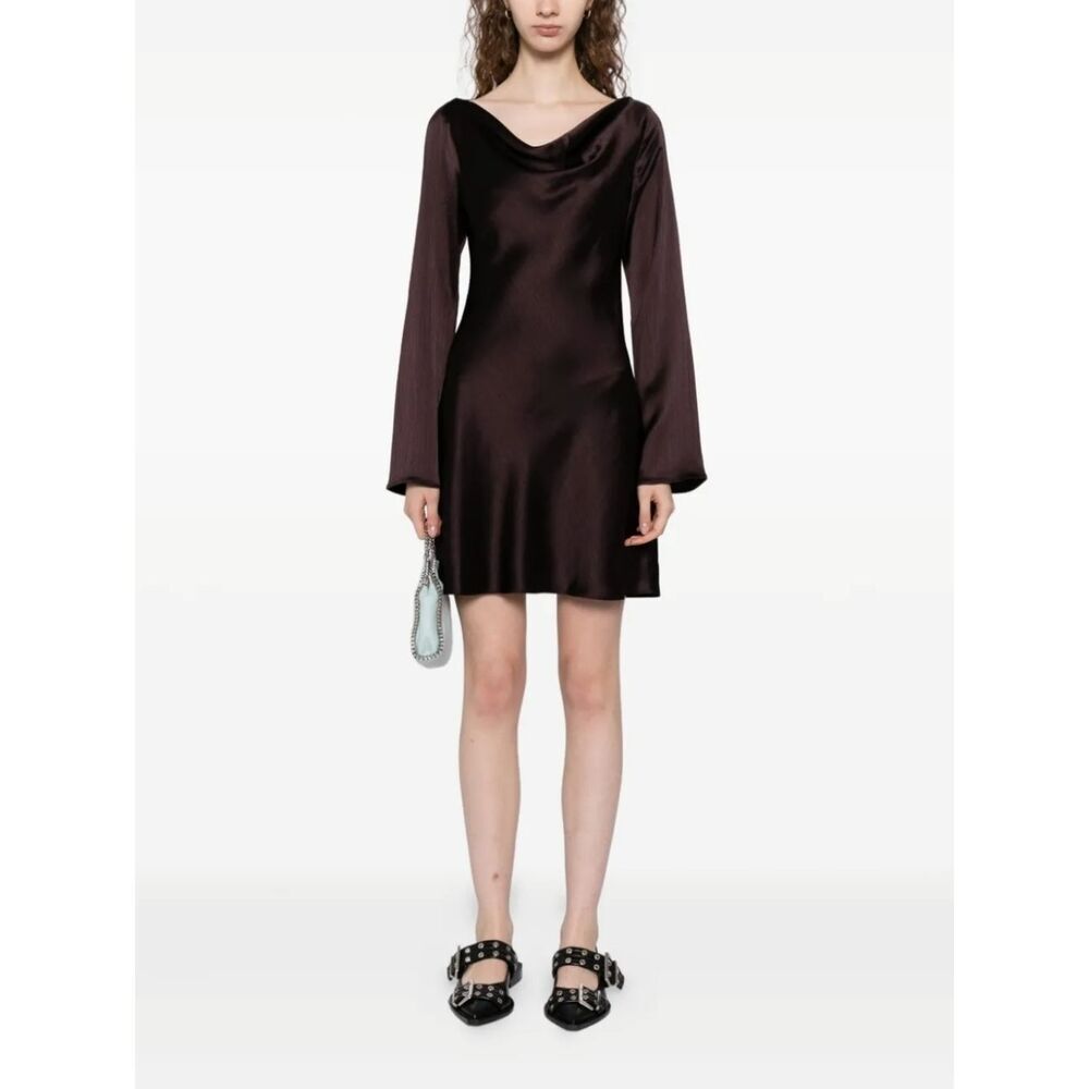 Reformation Pike Dress in Chocolate Brown Cowl Neck Satin Mini Dress Size XS